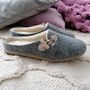 Grey Felt Mule Slippers With Cream Leather Details, thumbnail 3 of 9
