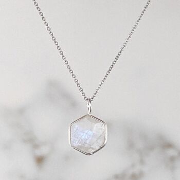 The Hexagon Moonstone Silver Gemstone Necklace, 3 of 6