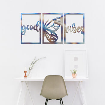 Good Vibes Metal Wall Art Butterfly Motif Set, 9 of 11