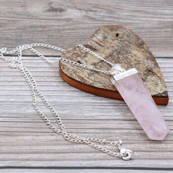 Gemstone Flat Pencil Pendant Rose Quartz, 8 of 8