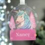 Personalised Unicorn Christmas Acrylic Snowglobe Hanging Decoration Gift Boxed, thumbnail 1 of 5