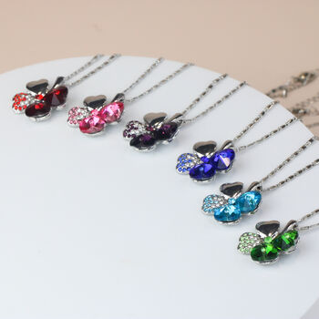 Colourful Crystal Four Leaf Lucky Clover Pendant Necklace With Tiny Zirconia, 2 of 8