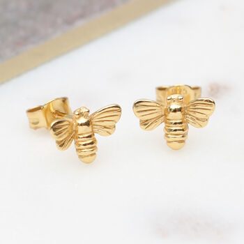 Mini 18ct Gold Plated Bee Stud Earrings, 5 of 9