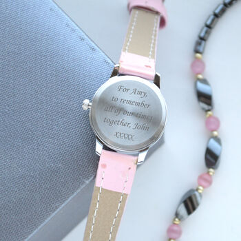 Engraved Ladies Wrist Watch With Pink Strap, 3 of 3