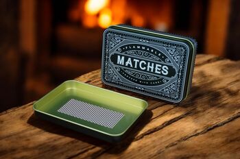 Match Tin Fireside Storage Box Candle Incense Stocking Filler In Sage Green, 3 of 6