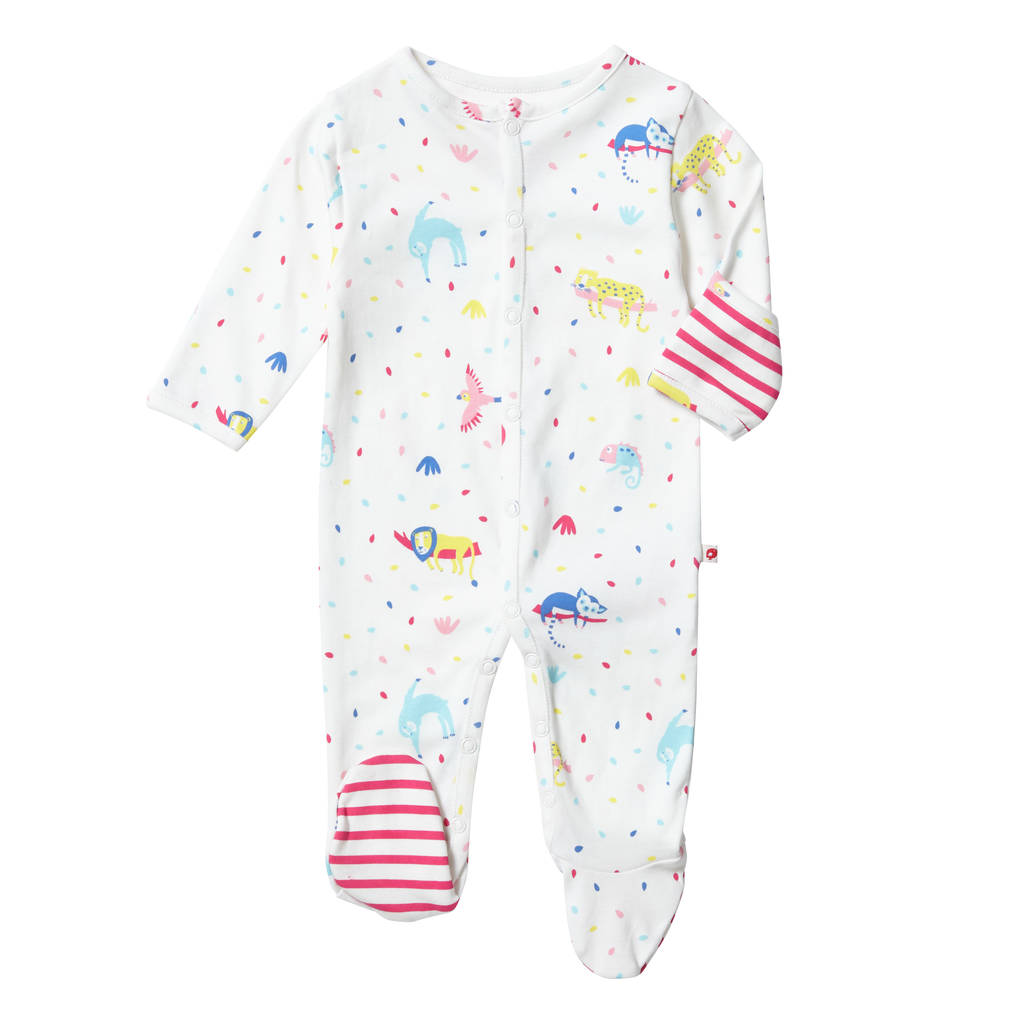 Baby Girls Long Sleeved Rainforest Footed Sleepsuit By Piccalilly
