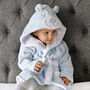 Personalised Blue Teddy Hooded Baby Dressing Gown, thumbnail 3 of 7