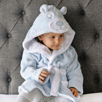 Personalised Blue Teddy Hooded Baby Dressing Gown, 3 of 7