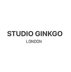 Black capital letters saying “studio ginkgo” with small lettering underneath saying ‘London’ on a plain white background.