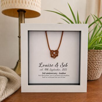 Personalised 3rd Anniversary Gift Framed Faux Leather Heart, 3 of 12