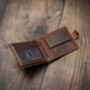 Personalised Men's Leather Wallet Trifold Gift Brown, thumbnail 3 of 11