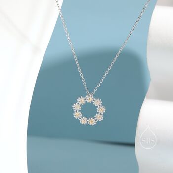 Daisy Wreath Pendant Necklace In Sterling Silver, 2 of 9