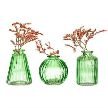 Set Of Three Green Glass Bud Vases, 3 of 10