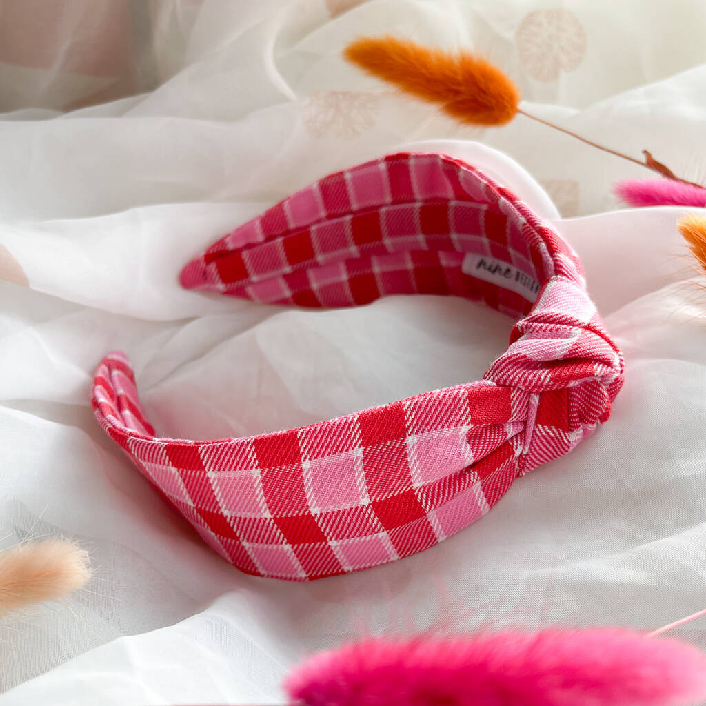 Pink And Red Tartan Headband, 1 of 5