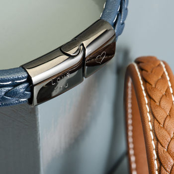 Mens Personalised Leather Strap Steel Bracelet, 6 of 10