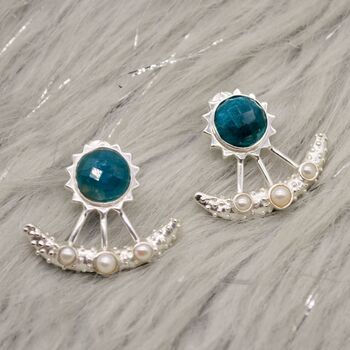Blue Apatite, Pearl Silver Earrings, 7 of 12