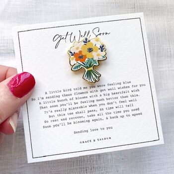 Get Well Soon Gift Enamel Pin Card – Everlasting Flower Bouquet Pin With Poem – Thinking Of You / Speedy Recovery Gift, 4 of 12