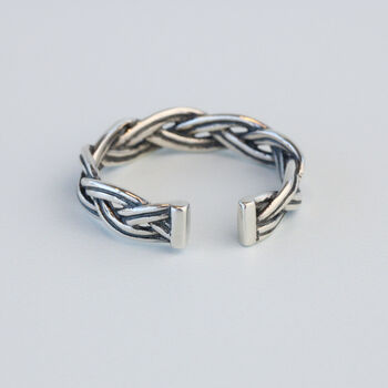 Sterling Silver Woven Rope Band Adjustable Ring, 3 of 4