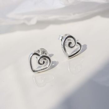 Sterling Silver Delicate Spiral Heart Earrings, 2 of 11