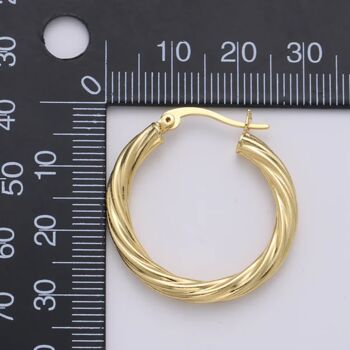 24ct Gold Plated Circle Rope Textured Earrings, 3 of 4