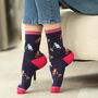 Women's Bamboo Socks Navy Cats And Flower Pots, thumbnail 1 of 5