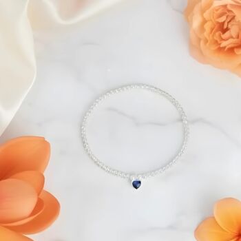 Sterling Silver September Heart Birthstone Sapphire Bracelet Gift For Her, 2 of 10