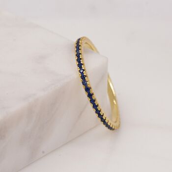 Sterling Silver Sapphire Blue Cz Skinny Crystal Band Ring, 2 of 12