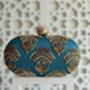 Valeria Teal Embroidered Embellished Oval Clutch Bag, thumbnail 6 of 8