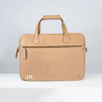 Personalised Leather Compact Laptop Satchel In Camel, 2 of 10