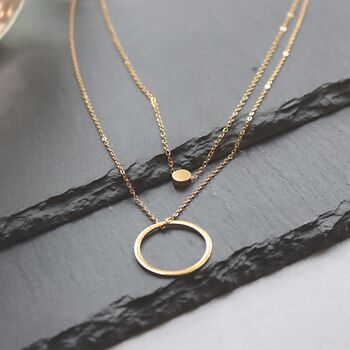 Gold Plated Layered Circle Pendant Necklace, 2 of 6