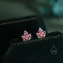 Enamel Maple Leaf Stud Earrings In Sterling Silver, thumbnail 7 of 11