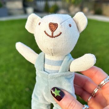 Little Linen Bear With Dungarees, 2 of 4