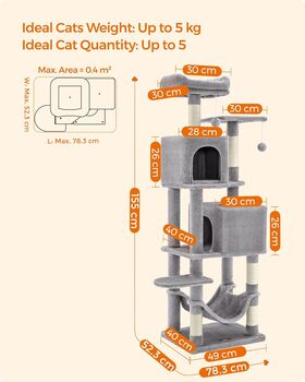 Cat Tree 155 Cm Plush Multi Level Cat Condo Light Grey, 2 of 7