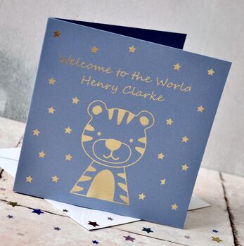 New Baby Tiger Gold Foil Personalised Card, 3 of 3