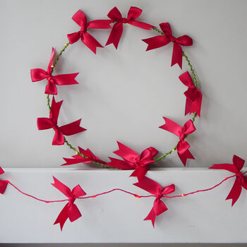 Satin Bow Light Up Wreath | Handmade Holiday Decoration, 2 of 4