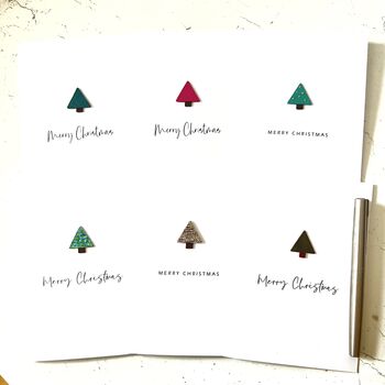 Christmas Cards Six Set Leather Christmas Tree Cards, 2 of 3