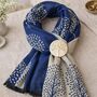 Navy Mulberry Tree Of Life Scarf And Magnetic Brooch, thumbnail 1 of 6