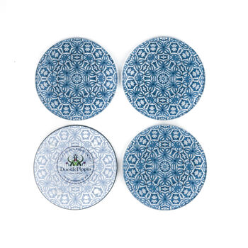 'Blue Turkish Flower' Heavyweight Glass Coaster Set, 4 of 10