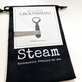 Be My Groomsman Personalised Tie Clip | Engraved Stainless Steel Wedding Proposal Gift, 2 of 8