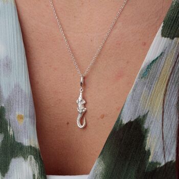 Sterling Silver Crocodile Charm Necklace, 3 of 6