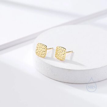 Hammered Square Stud Earrings In Sterling Silver, 7 of 12