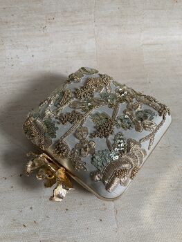 Gold Embroidered Square Handcrafted Clutch Bag, 8 of 10