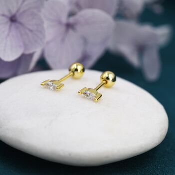 Sterling Silver Tiny Marquise Cz Screw Back Earrings, 5 of 12