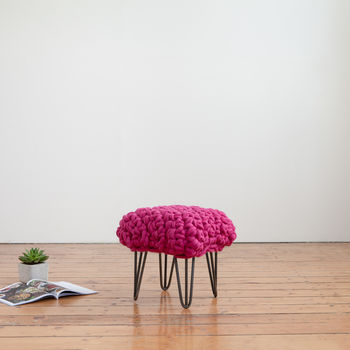 'Helena' Handwoven Wool Footstool With Hairpin Legs, 2 of 10