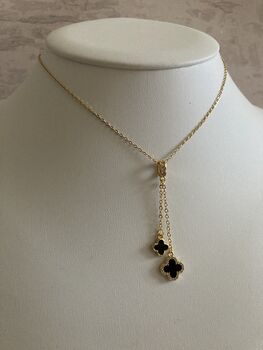 Clover 18 K Gold Plated Pendant Necklace Black, 6 of 8