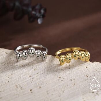 Sterling Silver Skull Motif Ring With Emerald Green Cz, 5 of 12