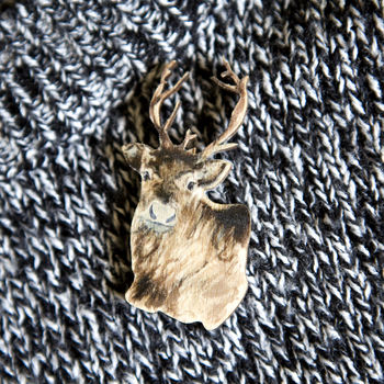 Inky Reindeer Eco Wooden Pin Brooch, 2 of 6