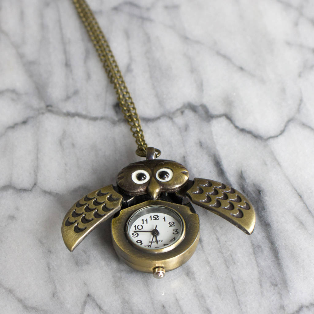 little owl pocket watch necklace by hayley & co