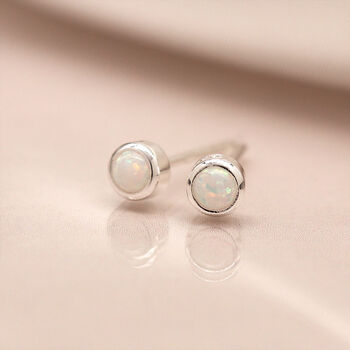 Mini Sterling Silver White Opal Stud Earrings, 6 of 9