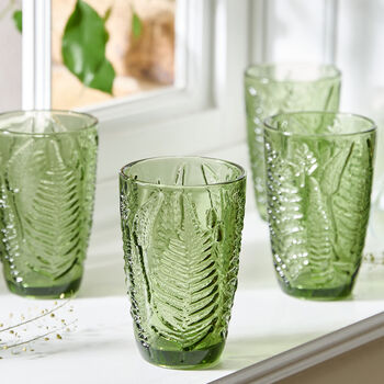 Set Of Two Green Leaf Embossed Highball Glasses, 2 of 3